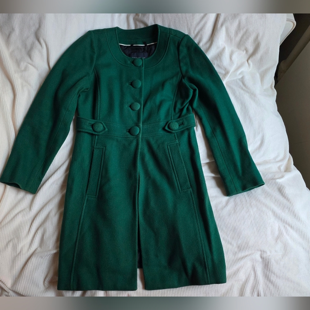 Banana Republic Collarless Wool Blend Jacket Coat Sz S green Pre-owned